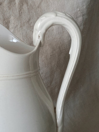 Small antique white ironstone/earthenware jug by premier French manufacturer, Sarreguemines.