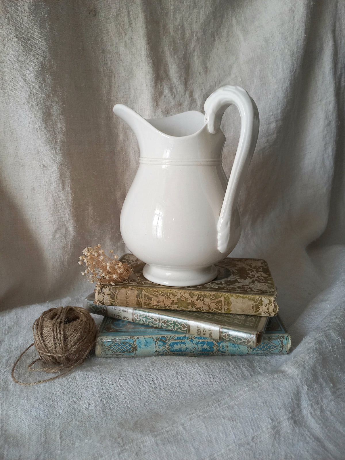 Small antique white ironstone/earthenware jug by premier French manufacturer, Sarreguemines.