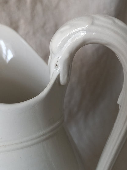 Small antique white ironstone/earthenware jug by premier French manufacturer, Sarreguemines.