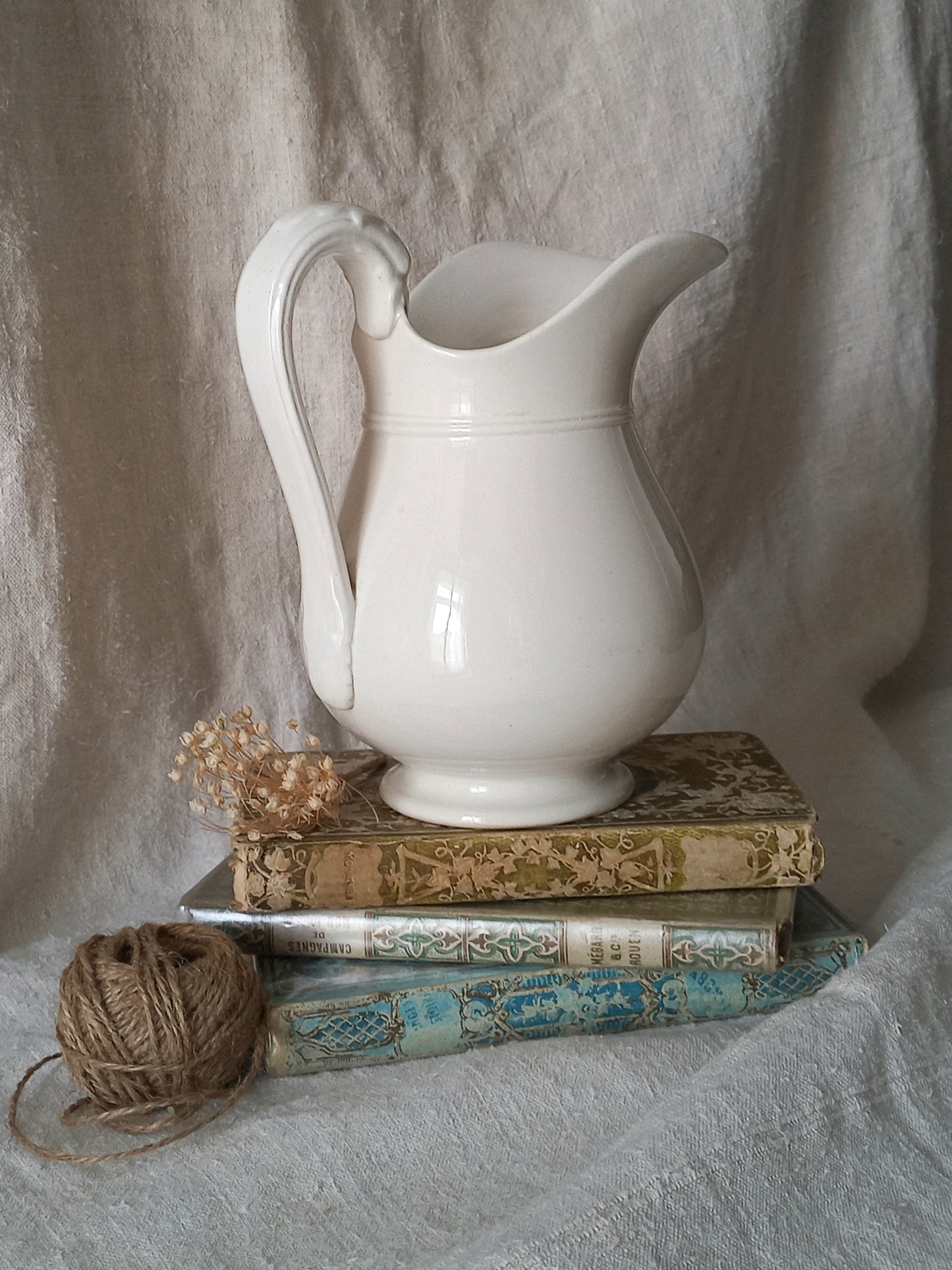 Small antique white ironstone/earthenware jug by premier French manufacturer, Sarreguemines.