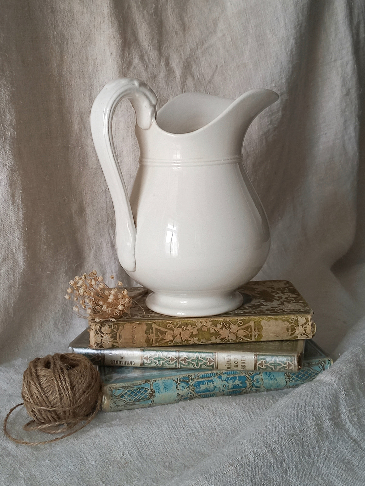Small antique white ironstone/earthenware jug by premier French manufacturer, Sarreguemines.