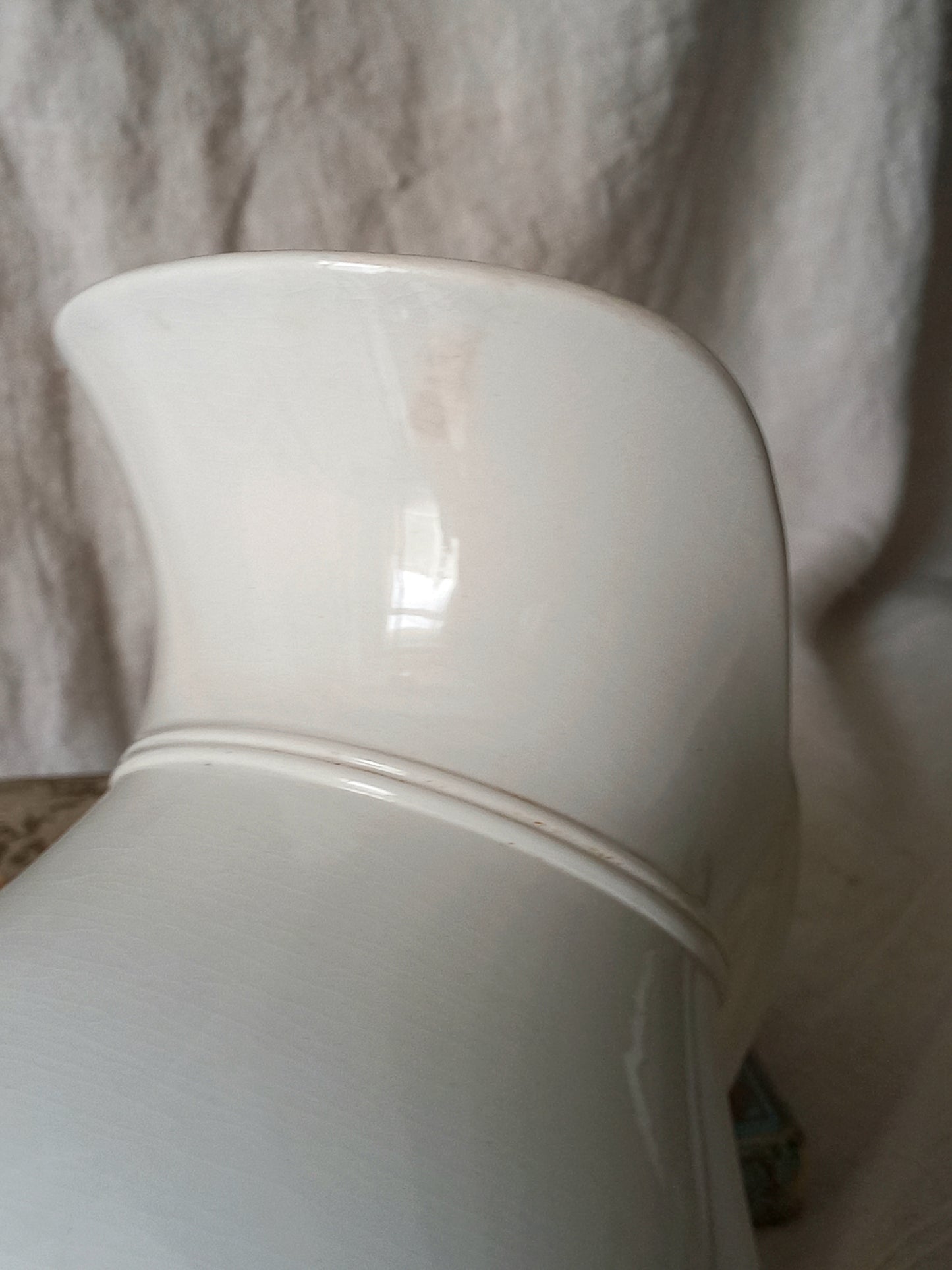Small antique white ironstone/earthenware jug by premier French manufacturer, Sarreguemines.