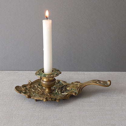 An original French art nouveau brass chamber stick, a small and decorative antique candle holder that will be a welcome addition to any interior.