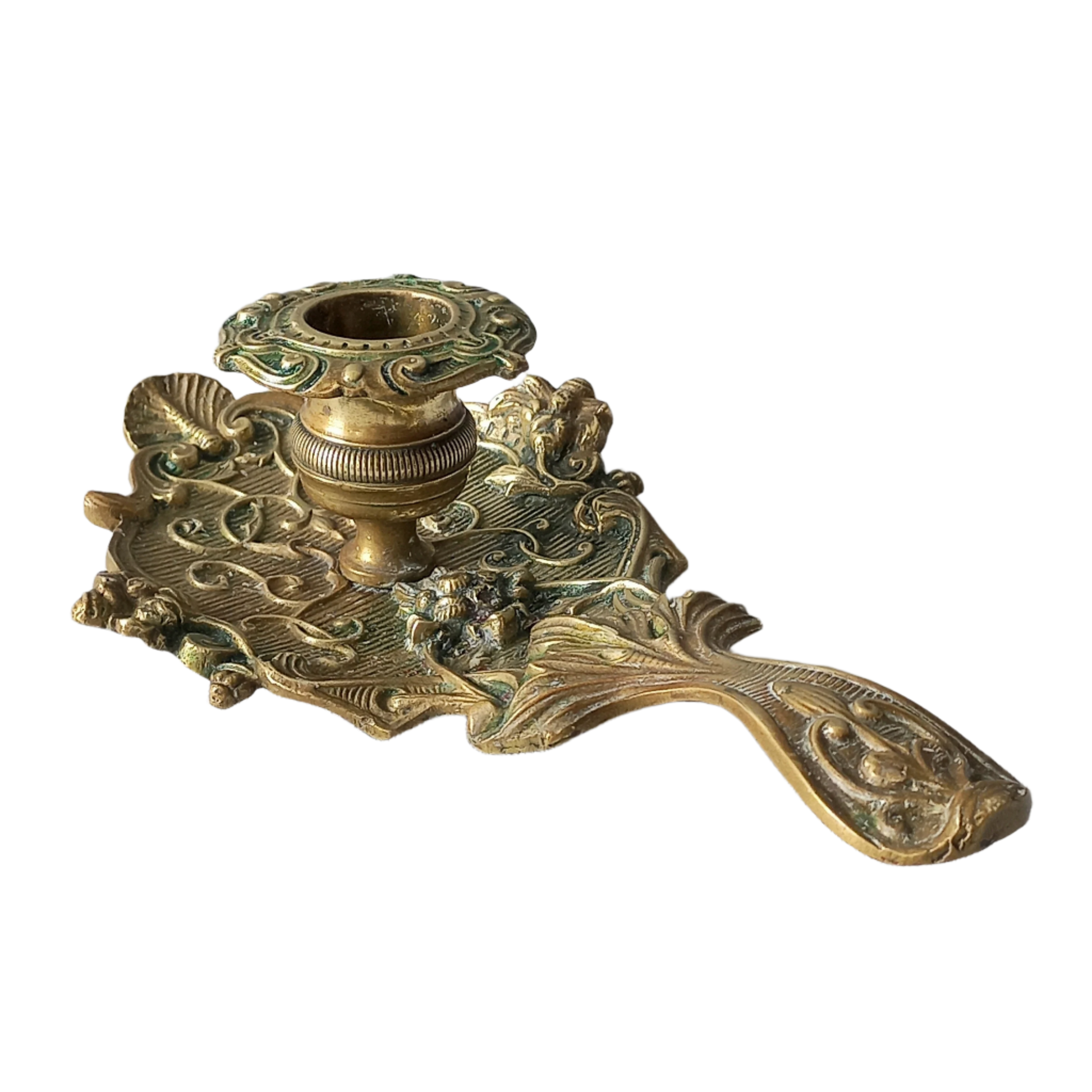 An original French art nouveau brass chamber stick, a small and decorative antique candle holder that will be a welcome addition to any interior.