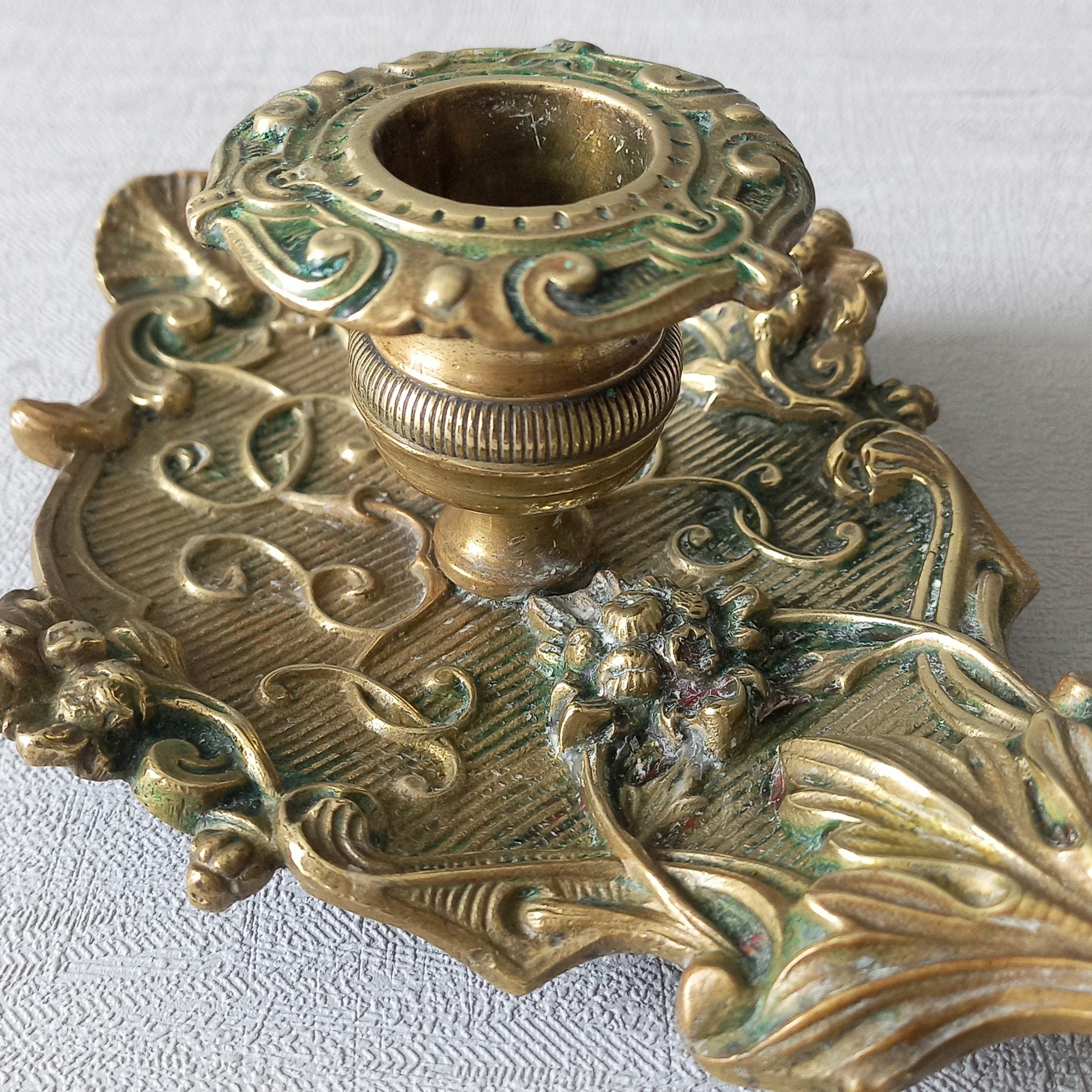 An original French art nouveau brass chamber stick, a small and decorative antique candle holder that will be a welcome addition to any interior.
