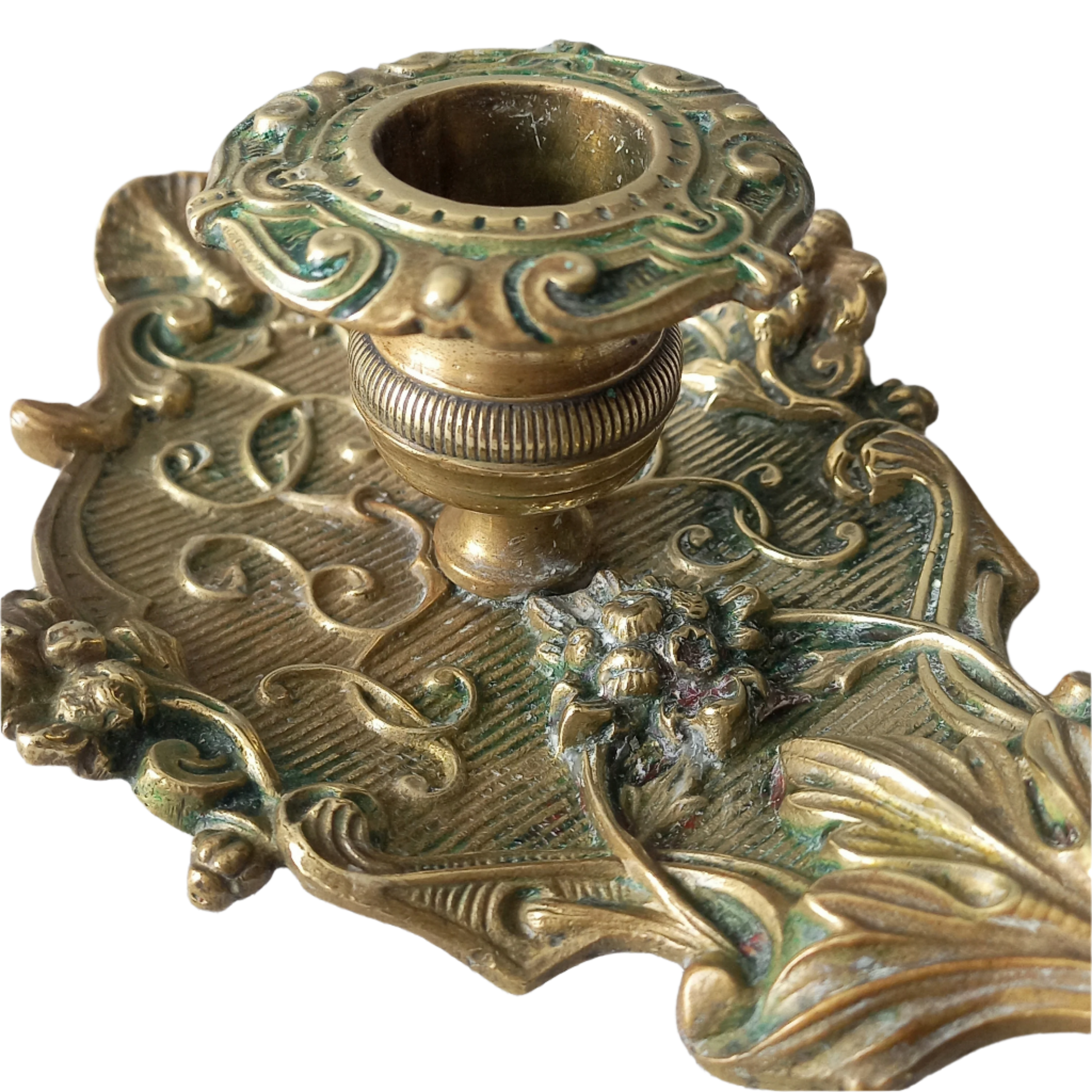 An original French art nouveau brass chamber stick, a small and decorative antique candle holder that will be a welcome addition to any interior.