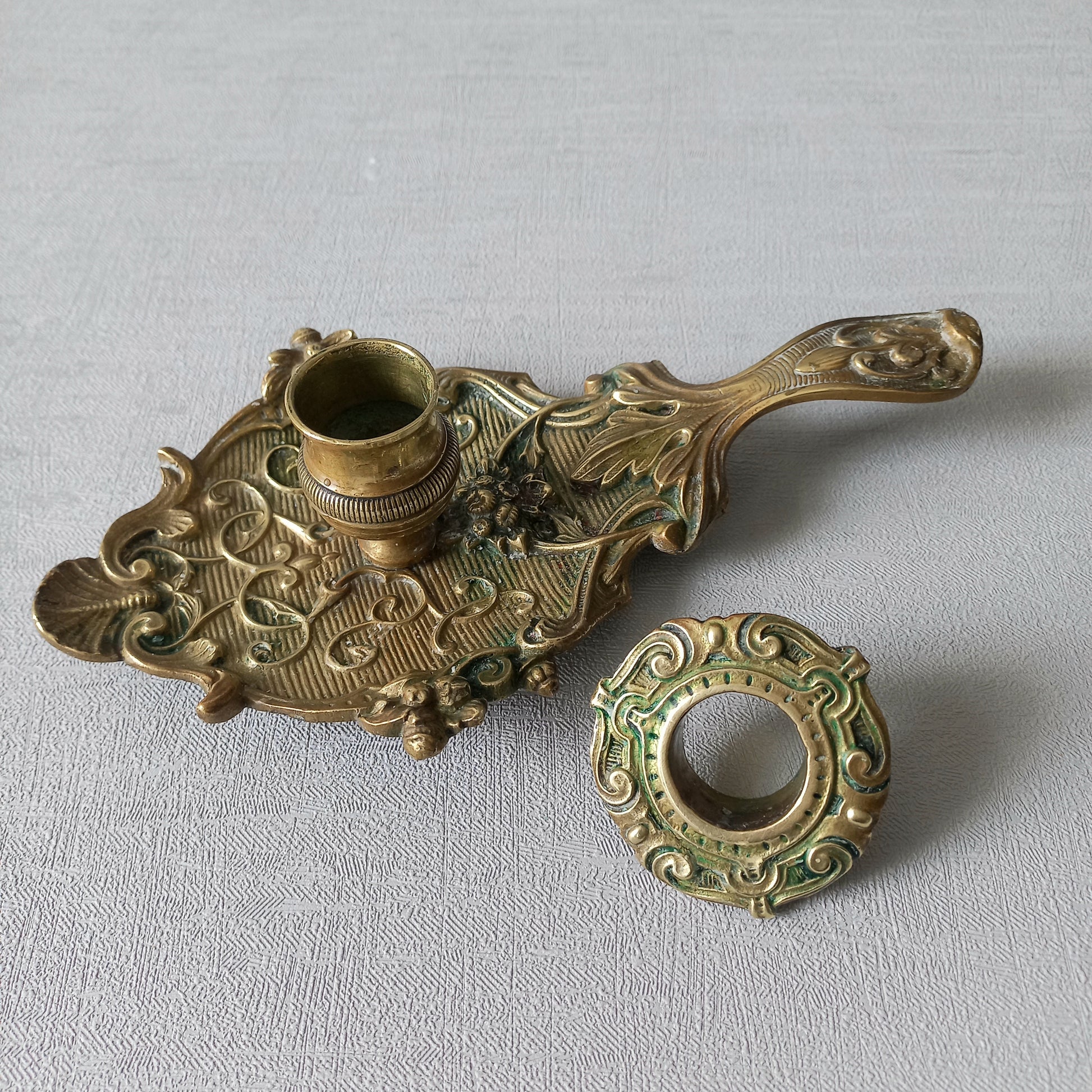 An original French art nouveau brass chamber stick, a small and decorative antique candle holder that will be a welcome addition to any interior.