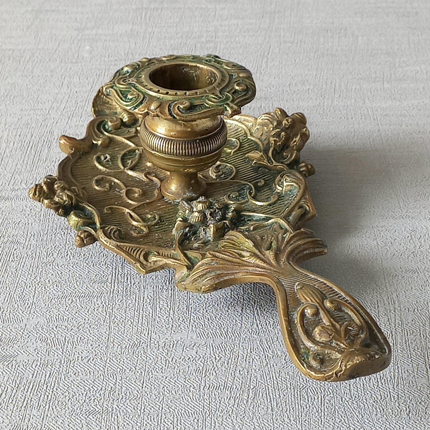 An original French art nouveau brass chamber stick, a small and decorative antique candle holder that will be a welcome addition to any interior.