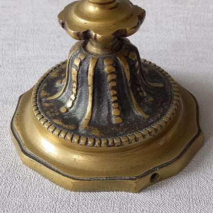 Small French vintage decorative brass bronze candle holder, a heavy piece for its size. Makes a very nice piece of practical home decor or is perfect as a vintage gift.