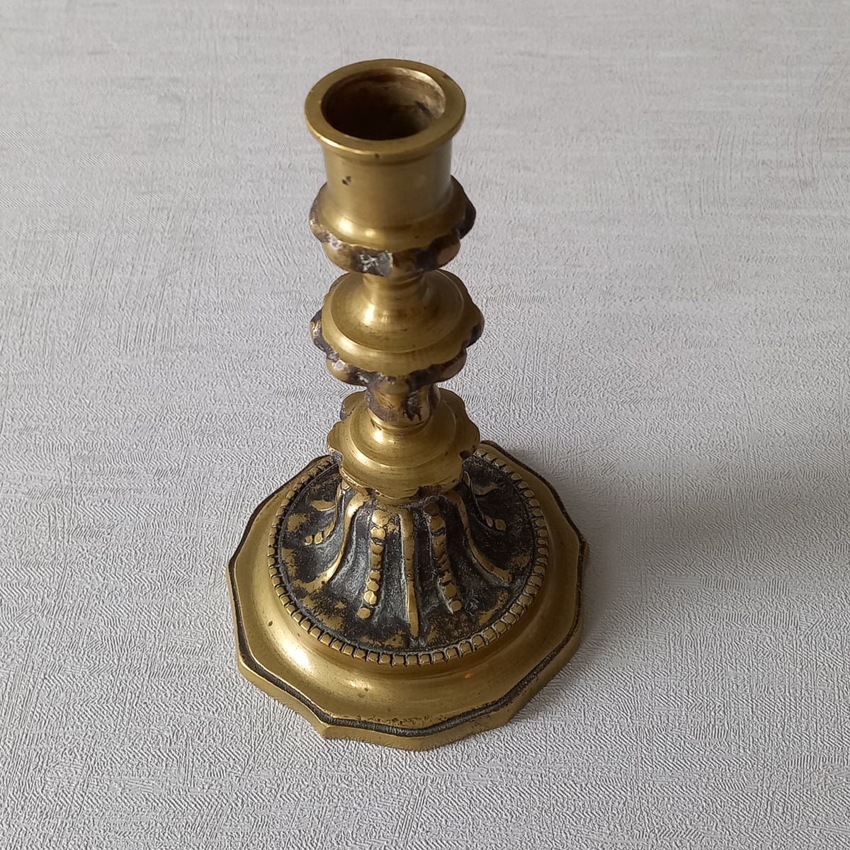 Small French vintage decorative brass bronze candle holder, a heavy piece for its size. Makes a very nice piece of practical home decor or is perfect as a vintage gift!