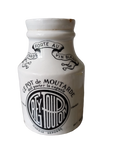 Small French antique white ironstone mustard pot for Dijon Grey Poupon by Sarreguemines, Dijon Grey Poupon Pot by Sarreguemines