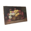 A stunning little French antique floral oil painting, really wonderfully painted with confident brush strokes. This piece is very old as you can see, especially when you view the rear of the canvas - there's a little label to the rear with a Paris mark - probably where the canvas originated.

In summary, beautiful and original antique art from France.