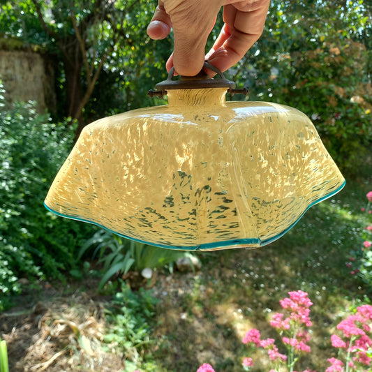 Abat-jour en verre suspendu avec douille en métal, éclairage vintage en verre coloré