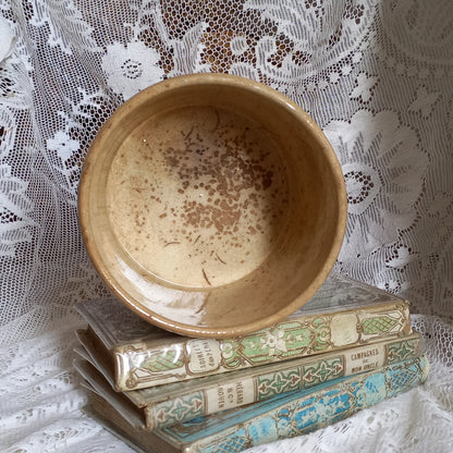 Ironstone crock pot with tea-stained and time-worn finish from France, antique crock pot