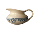 French antique ironstone jug or pitcher, white jug with blue transfer pattern, bathroom decor