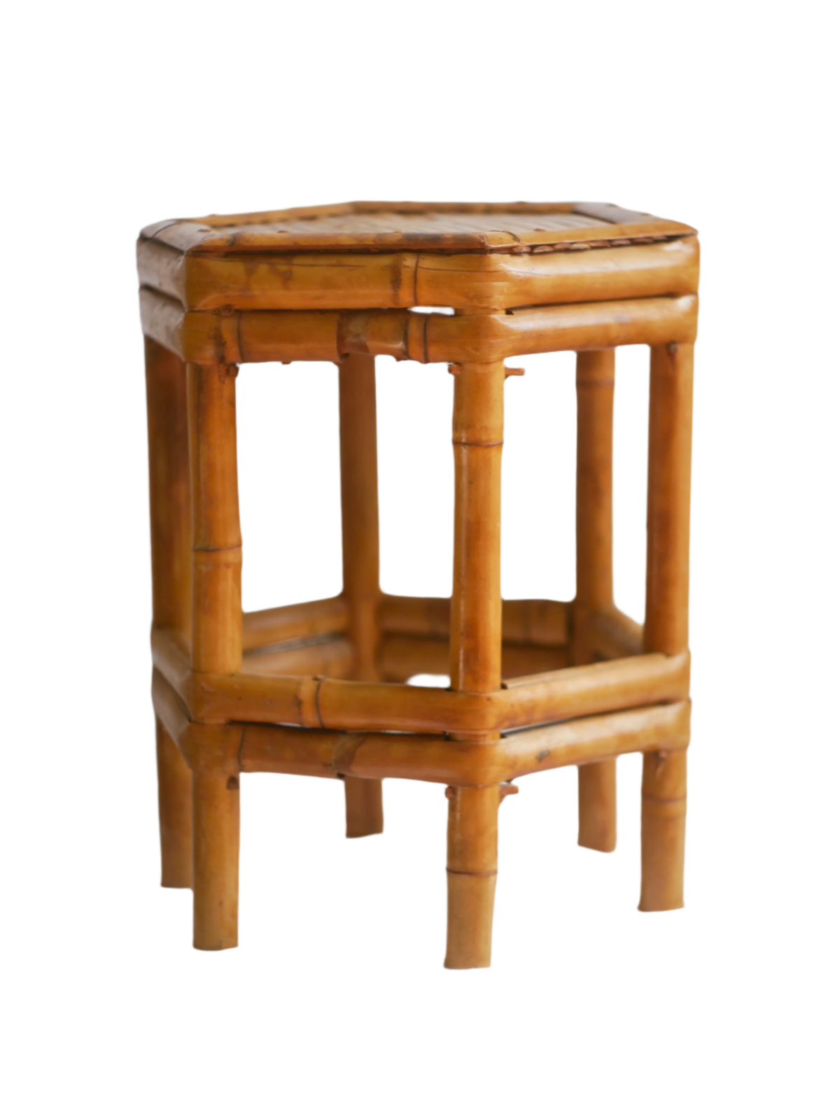 Small French Vintage Bamboo Pedestal Plant Stand