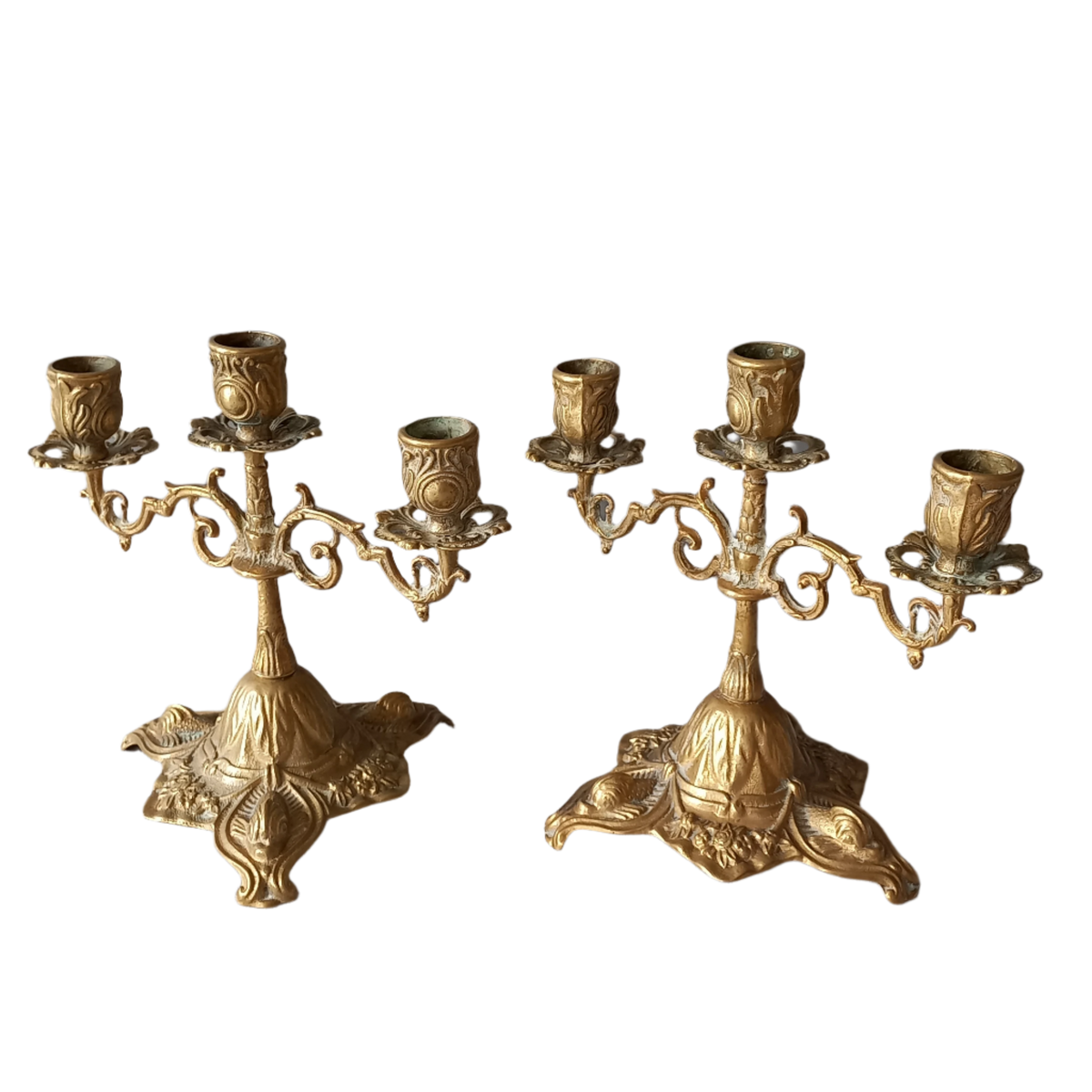 Bougeoirs vintage en laiton/bronze, paire de candélabres français