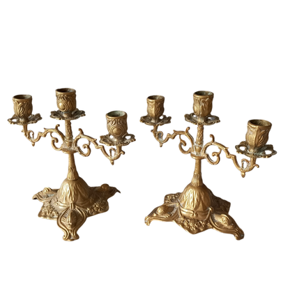 Bougeoirs vintage en laiton/bronze, paire de candélabres français