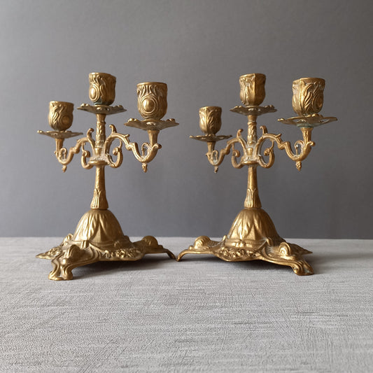 Vintage brass/bronze candle holders, pair of french candelabras