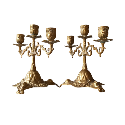 Bougeoirs vintage en laiton/bronze, paire de candélabres français