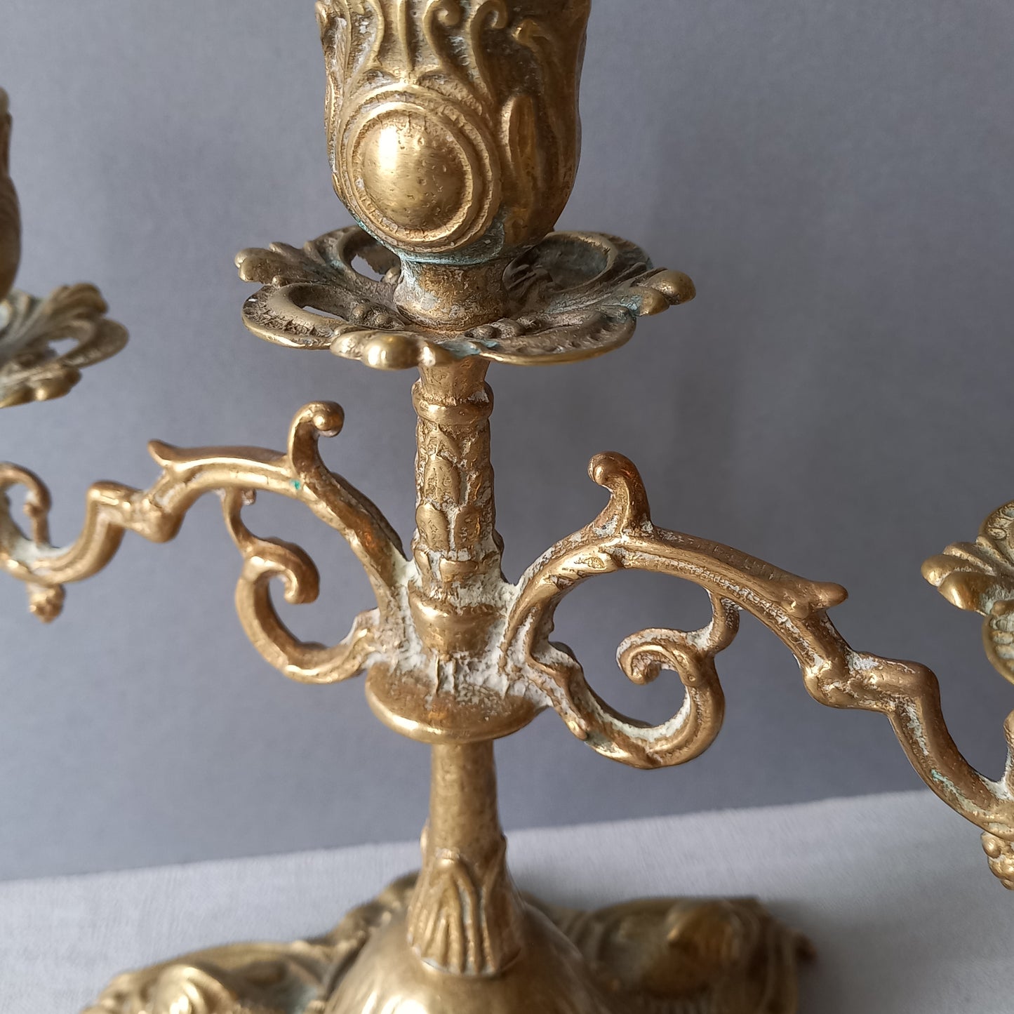 Vintage brass/bronze candle holders, pair of french candelabras