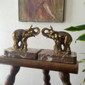 Serre-livres éléphants vintage, éléphants couleur bronze sur socles en marbre