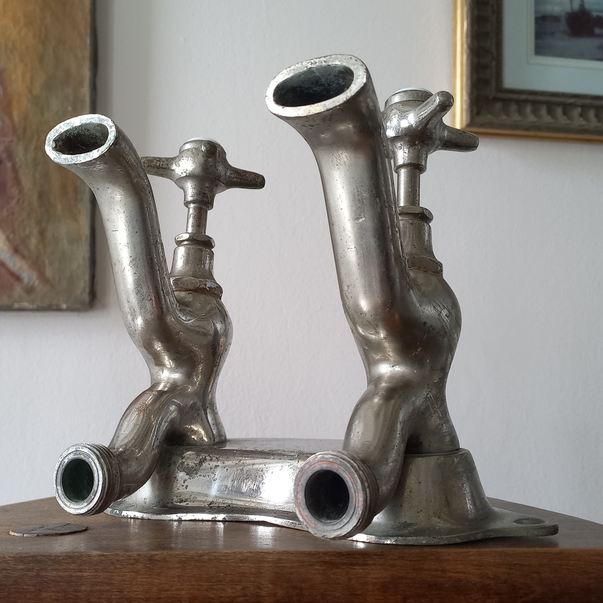 French Vintage Hot And Cold Faucet Taps For Restoration