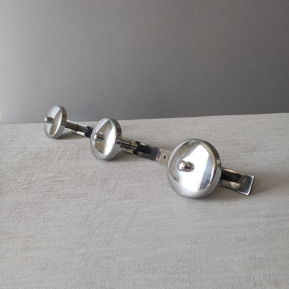 Vintage 3 peg metal coat rack with chrome finish, modernist hat rack