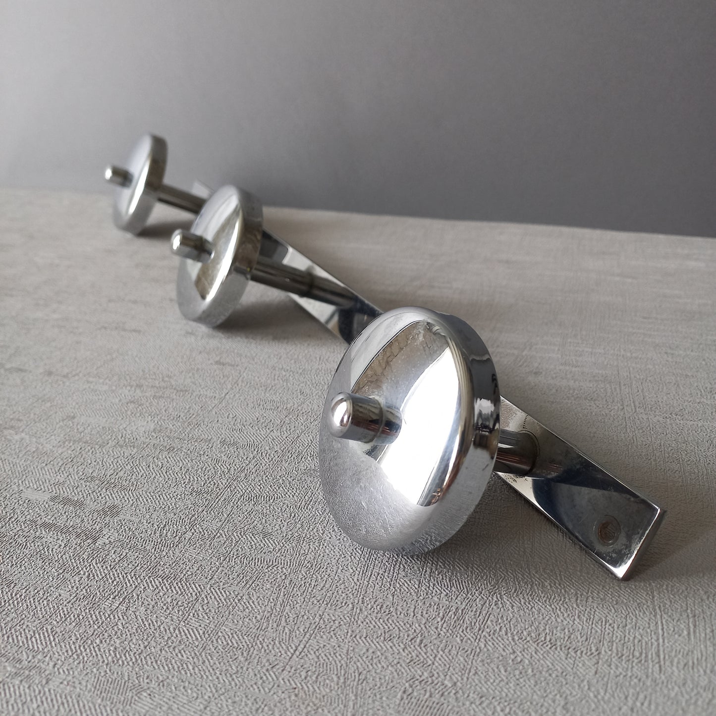 Vintage 3 peg metal coat rack with chrome finish, modernist hat rack