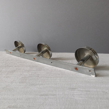 Vintage 3 peg metal coat rack with chrome finish, modernist hat rack