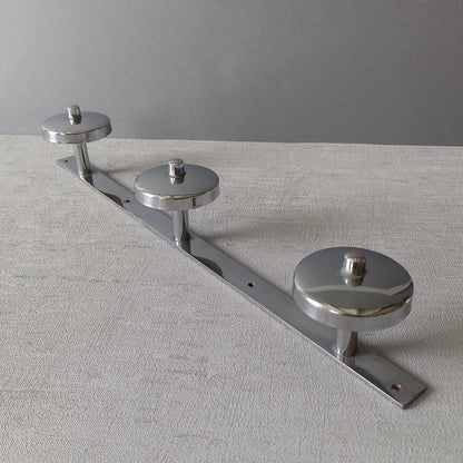 Vintage 3 peg metal coat rack with chrome finish, modernist hat rack