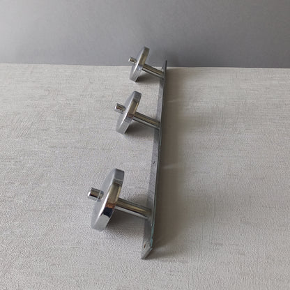 Vintage 3 peg metal coat rack with chrome finish, modernist hat rack