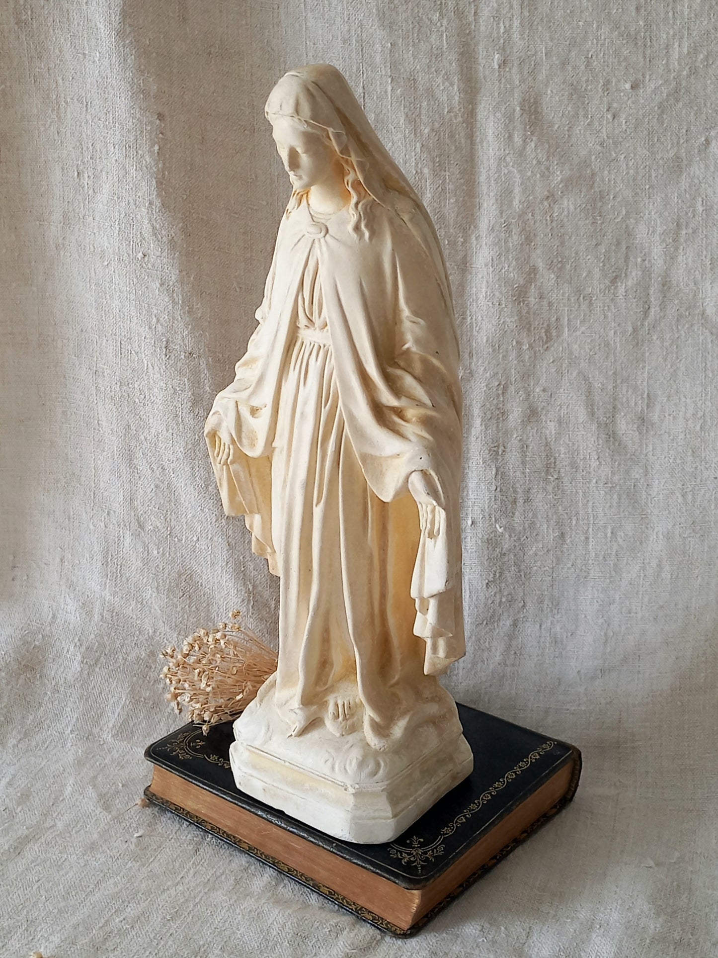 French vintage religious Madonna figurine made from plaster.
