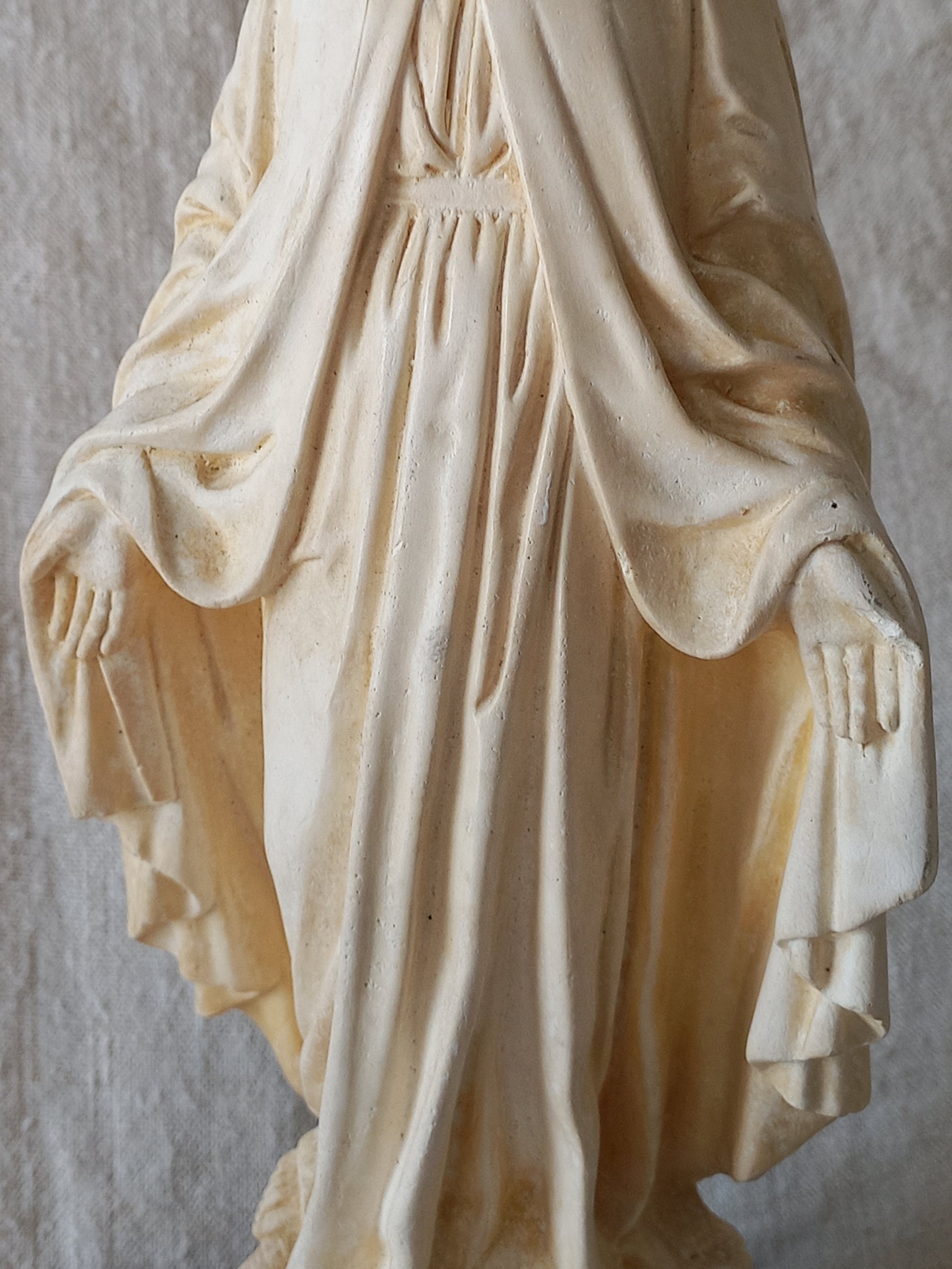 French vintage religious Madonna figurine made from plaster.