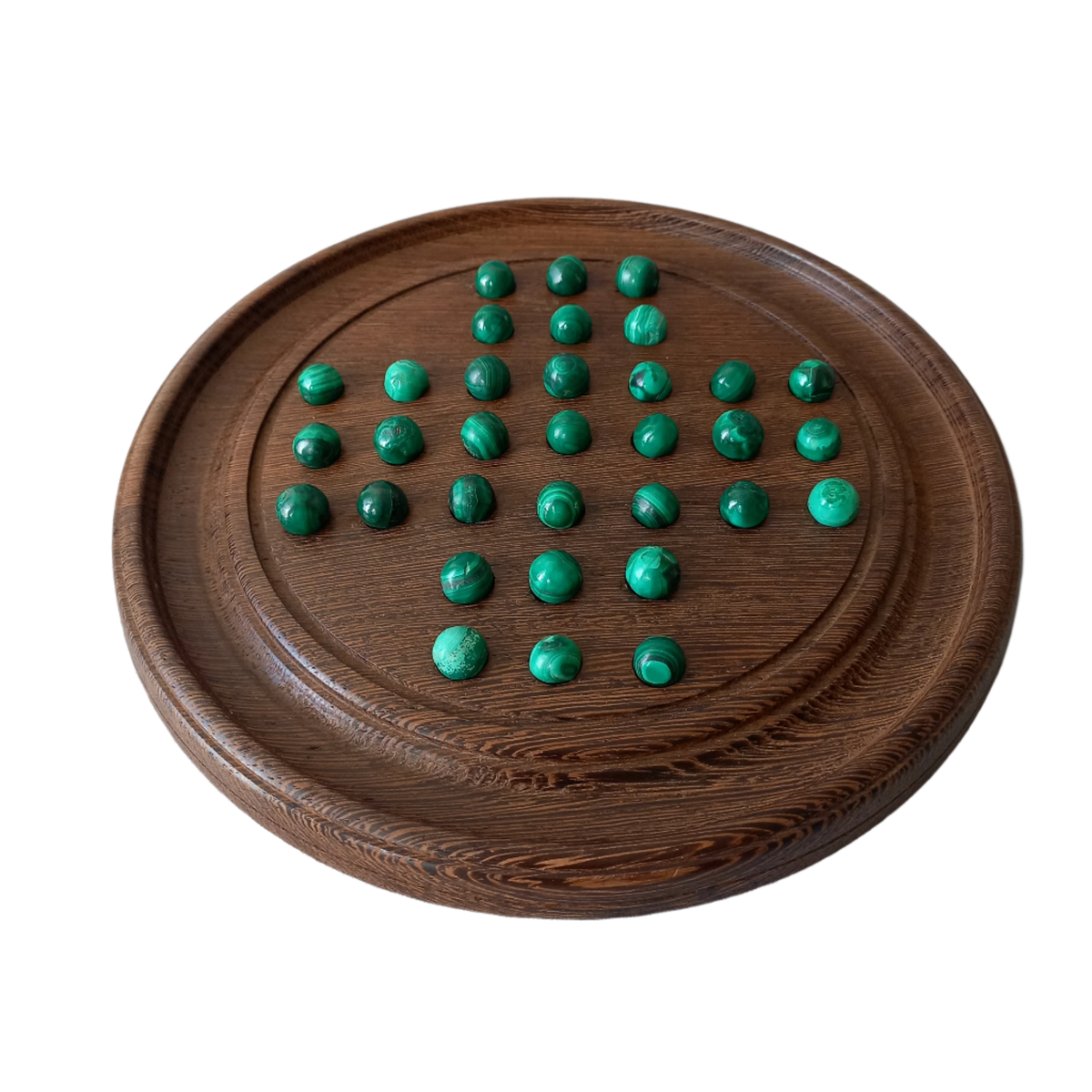 Plateau de solitaire en bois fait main avec des billes de malachite semi-précieuses