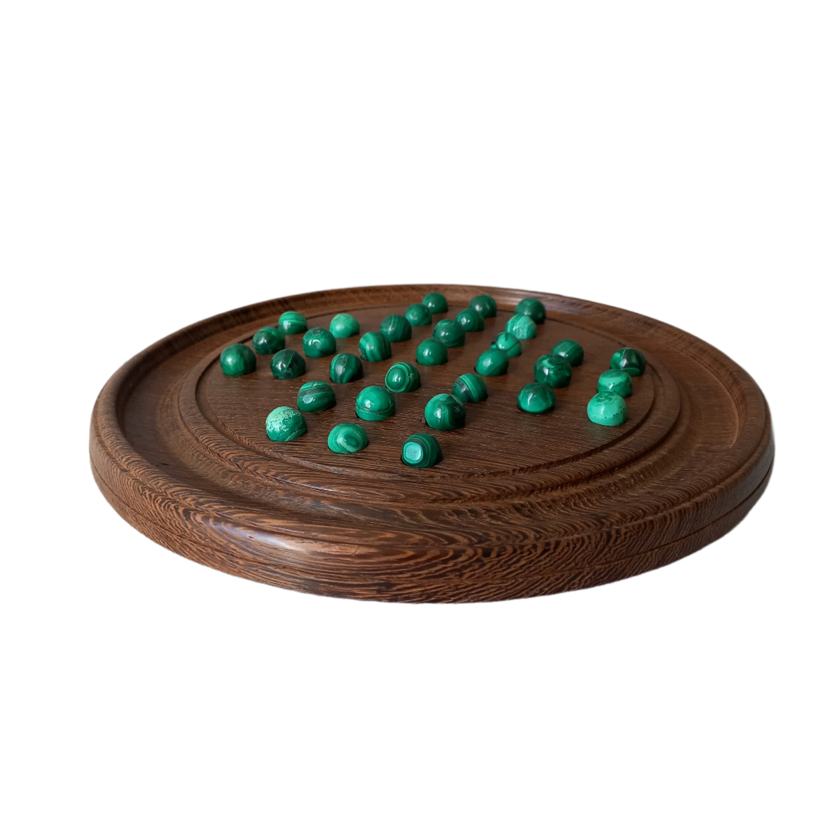 Plateau de solitaire en bois fait main avec des billes de malachite semi-précieuses