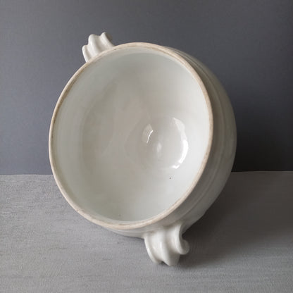 A large French vintage white lidless tureen with glorious oak leaf handles, a heavy and quality tureen that is perfect as a fruit bowl.