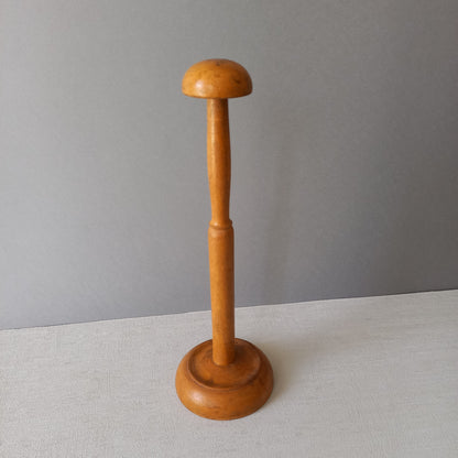 French vintage wooden hat stand for hat and helmets, head wear display stand made from wood