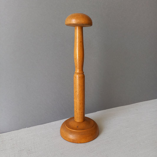 Vintage wooden hat display stand from France, wig stand, helmet display stand