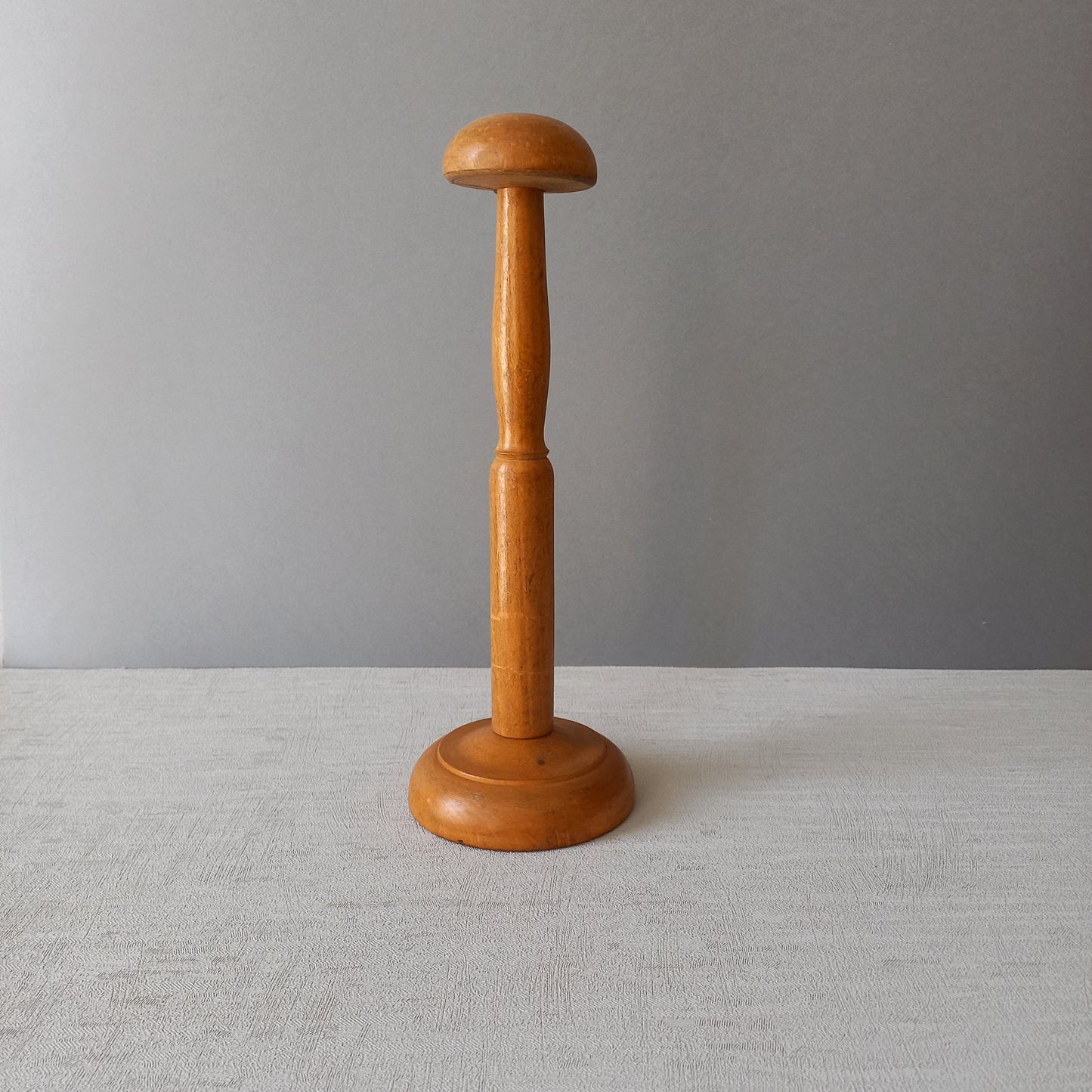 Vintage wooden hat display stand from France, wig stand, helmet display stand