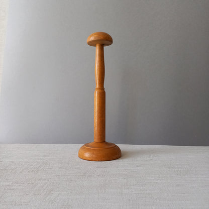 Vintage wooden hat display stand from France, wig stand, helmet display stand