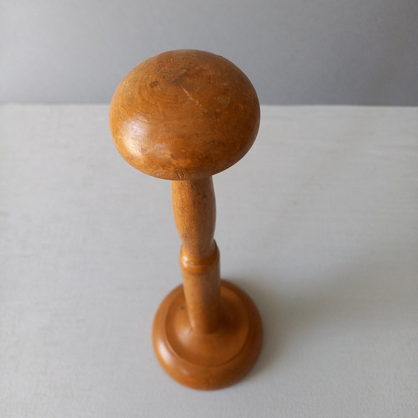 Vintage wooden hat display stand from France, wig stand, helmet display stand