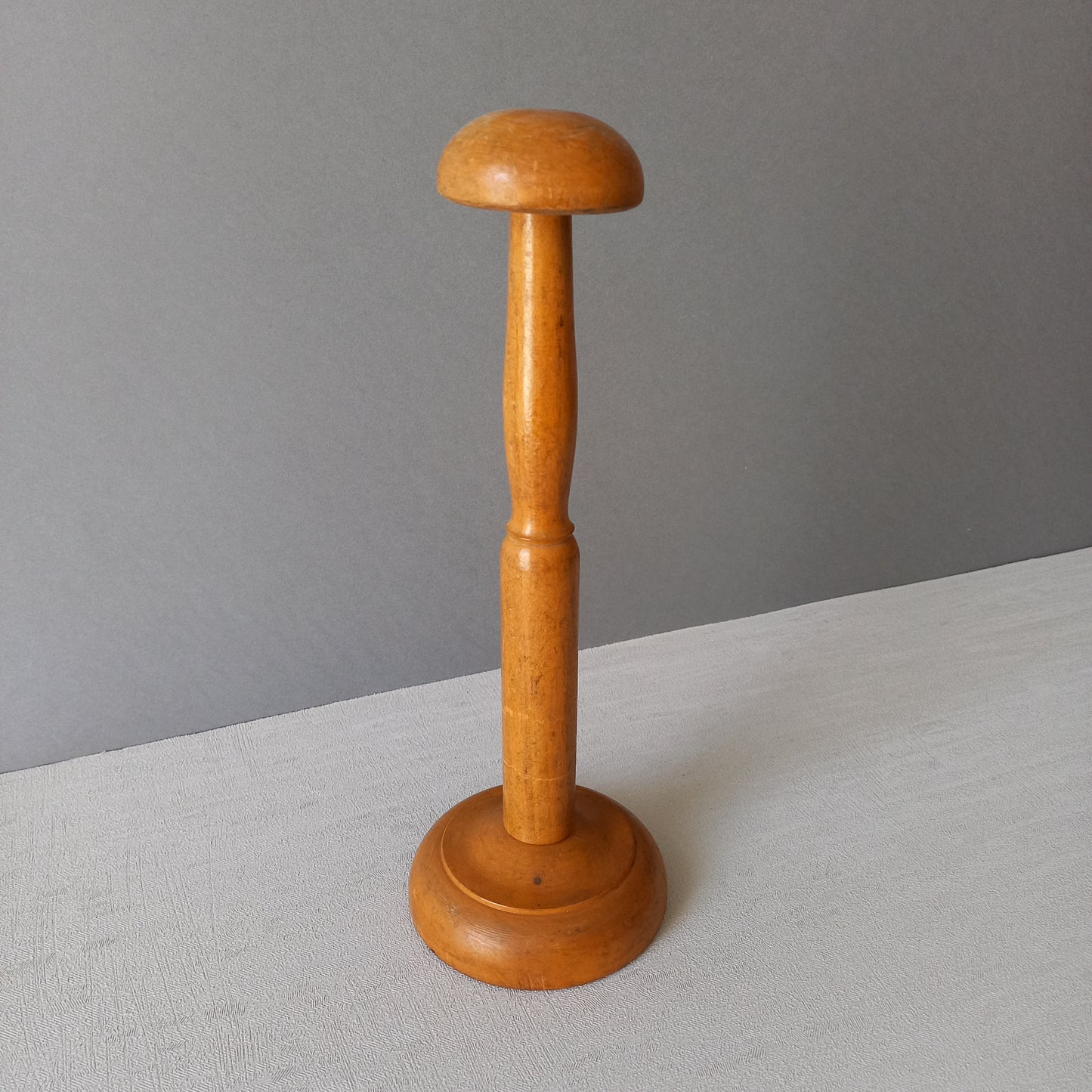 Vintage wooden hat display stand from France, wig stand, helmet display stand