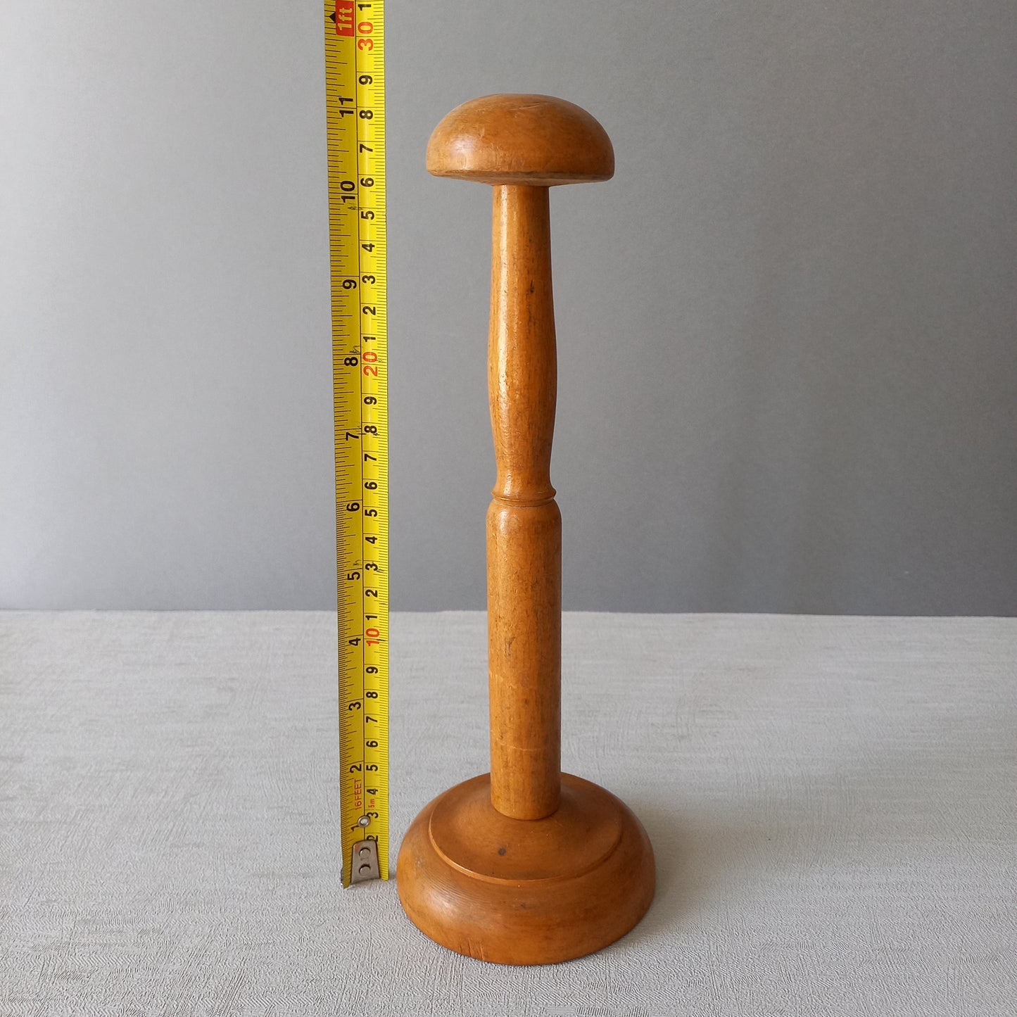 Vintage wooden hat display stand from France, wig stand, helmet display stand