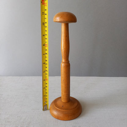 Vintage wooden hat display stand from France, wig stand, helmet display stand