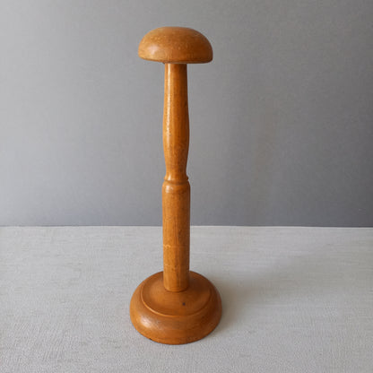 Vintage wooden hat display stand from France, wig stand, helmet display stand