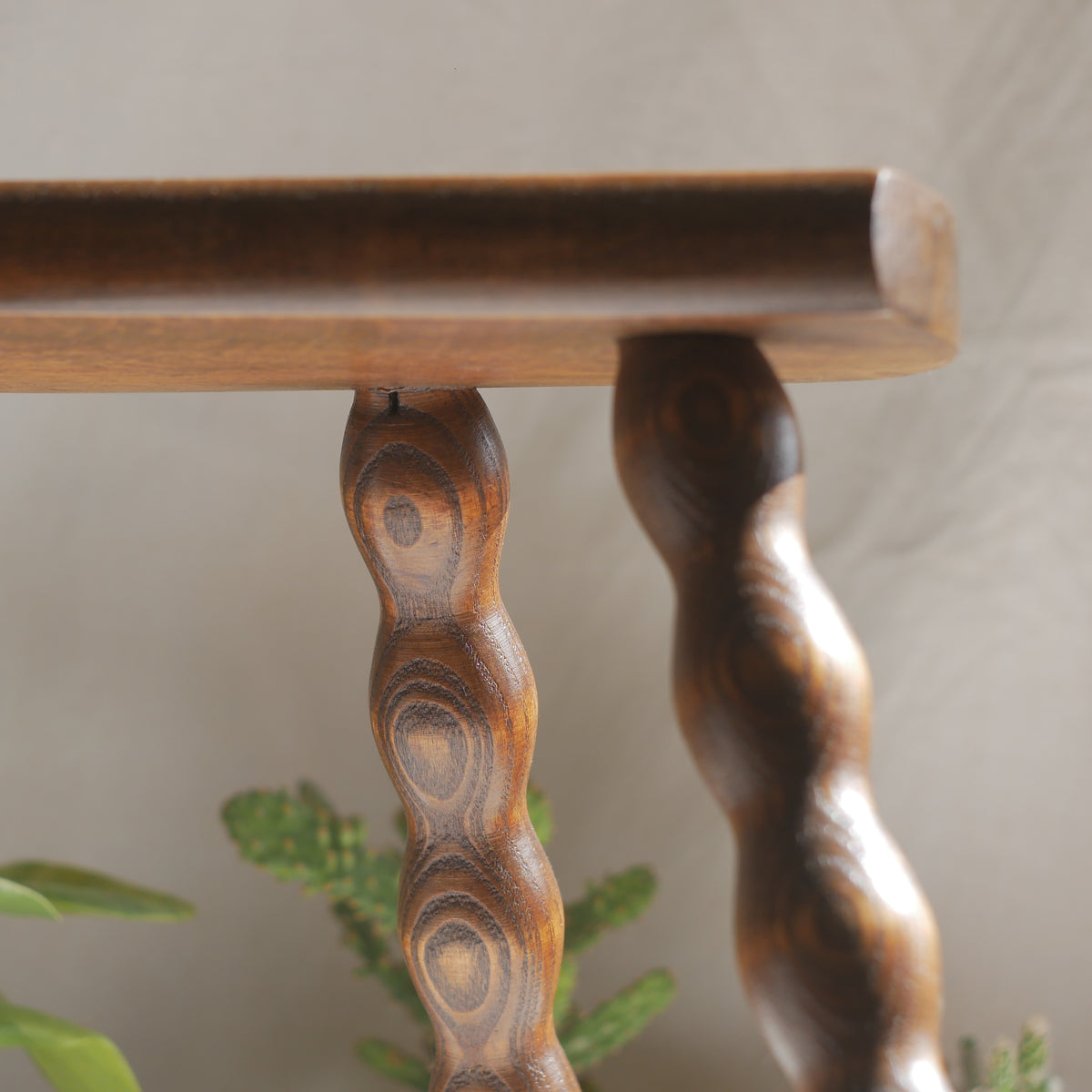 Vintage French Wooden Stool with Three Turned Legs, Decorative Use Only