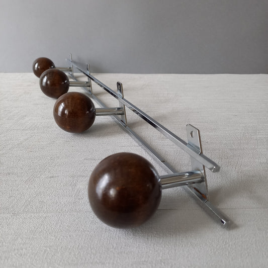 French vintage 4 peg coat rack, metal and wood, modernist coat rack, vintage wall decor