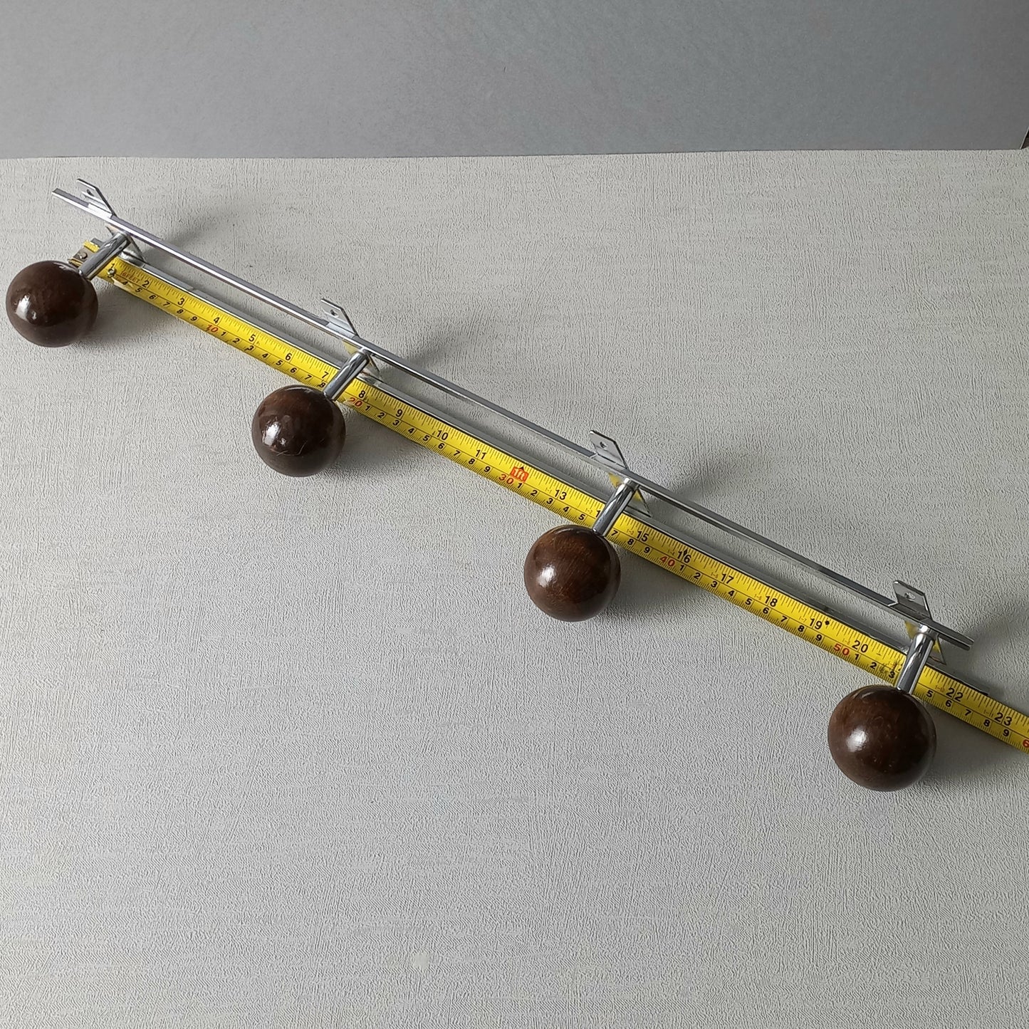 French vintage 4 peg coat rack, metal and wood, modernist coat rack, vintage wall decor