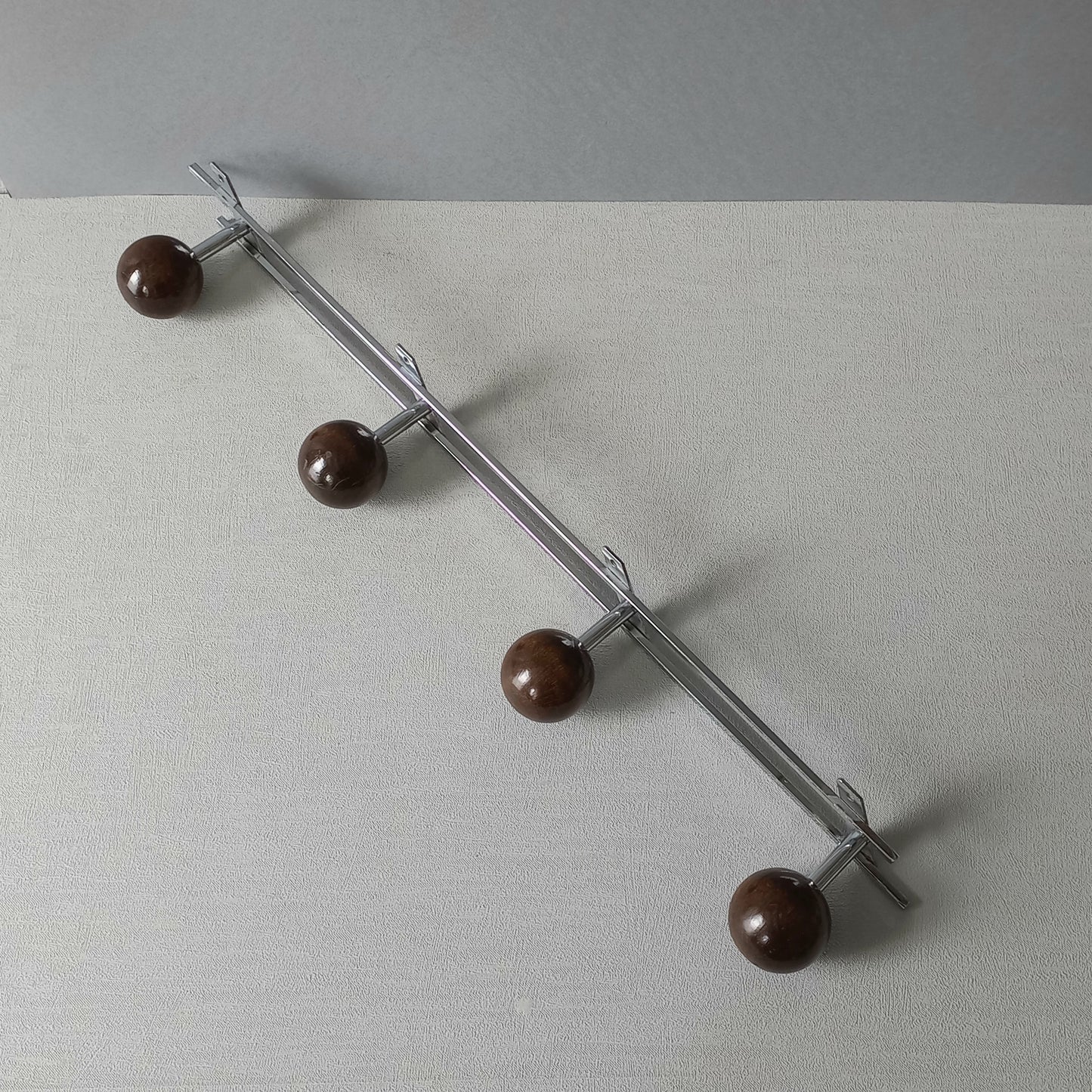 French vintage 4 peg coat rack, metal and wood, modernist coat rack, vintage wall decor